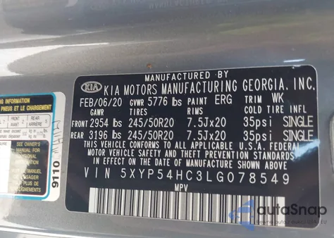 2020 Kia Telluride Sx from USA, damaged, VIN 5XYP54HC3LG078549
